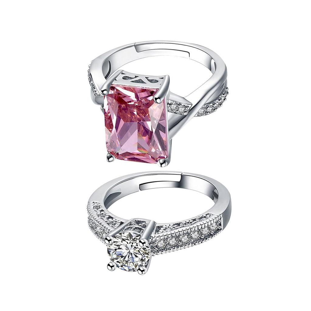 Silver Tone Swarovski Crystal Two Piece Ring