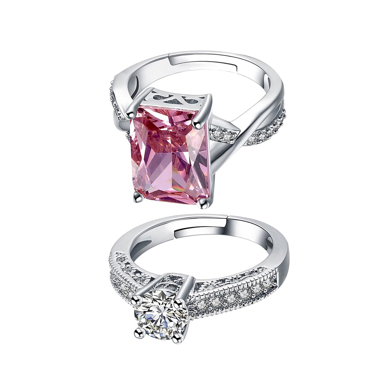 Silver Tone Swarovski Crystal Two Piece Ring