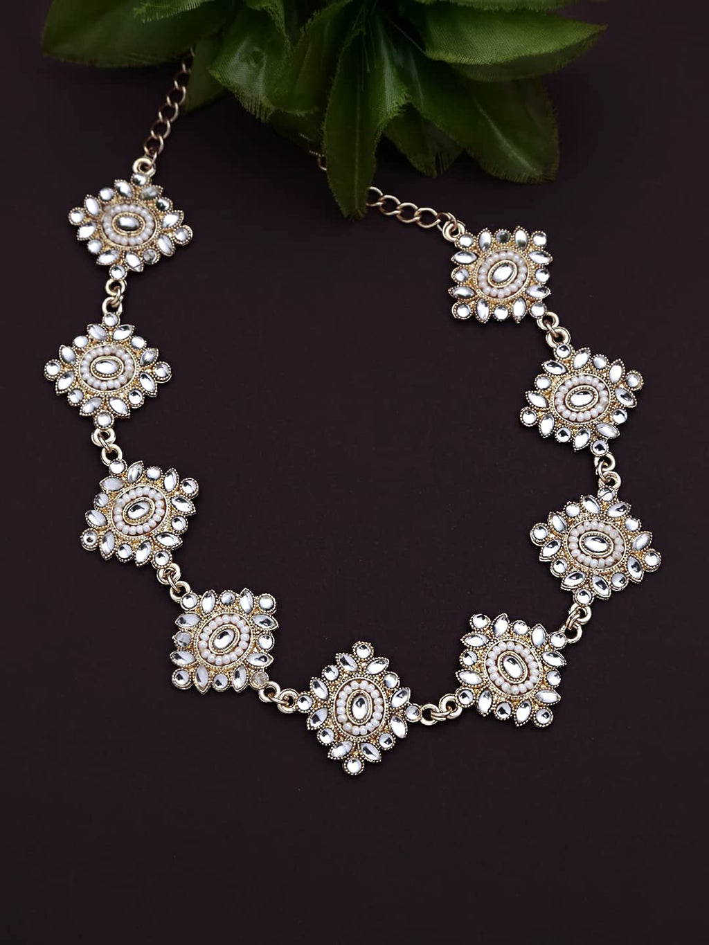 Gold Kundan Traditional Hairband Necklace