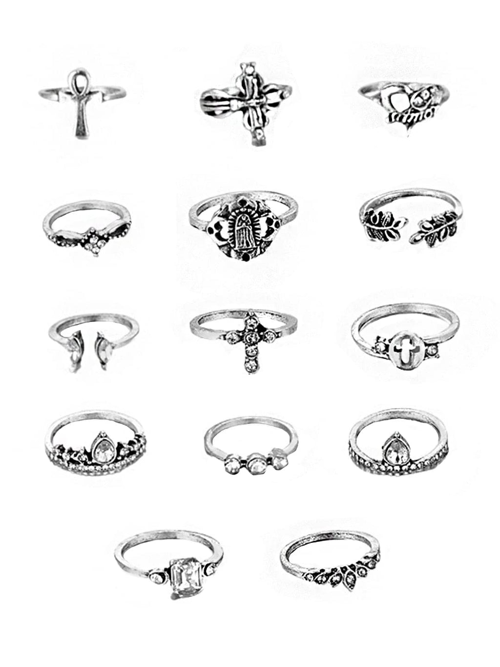 Oxidised Silver Fourteen Piece Midi Ring