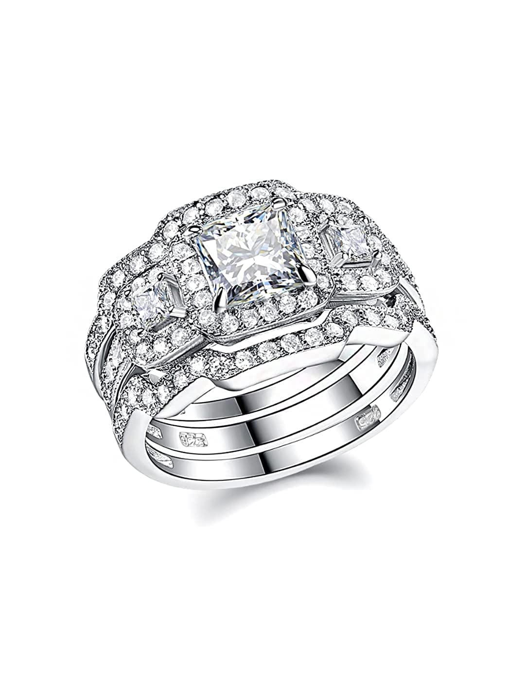 Silver Plated Three Piece Crystal Elegant Ring