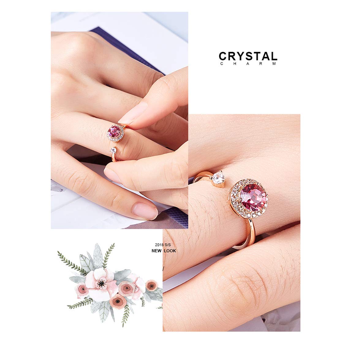 Rose Gold Swarovski Rotating Crystal Ring