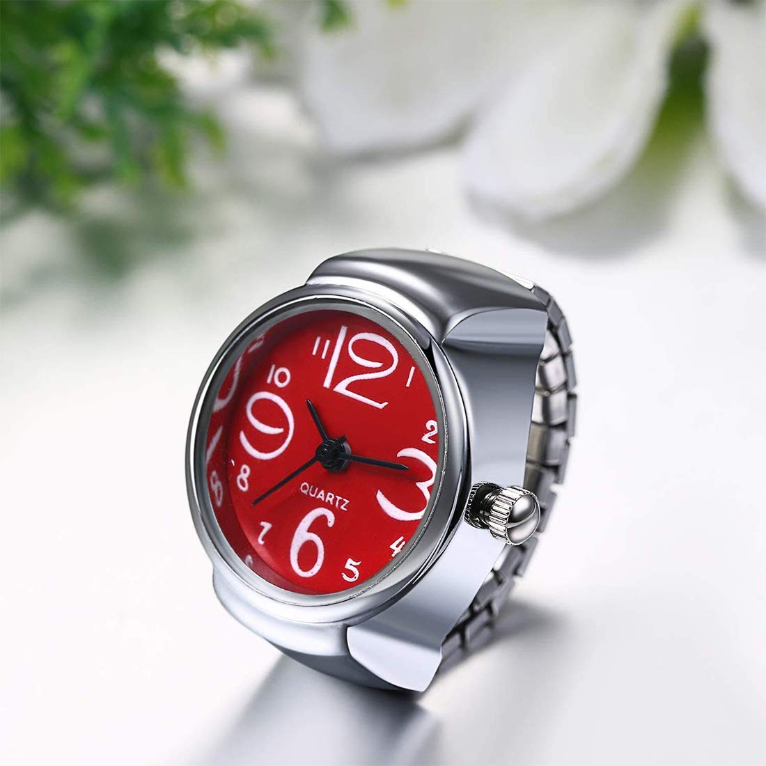 Red Dial Stainless Steel Watch Ring