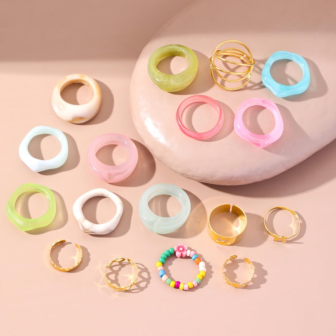 Multicolor Aesthetic Twelve Piece Stack Ring