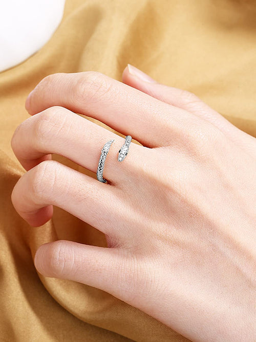 Snake Designed Silver Crystal Ring