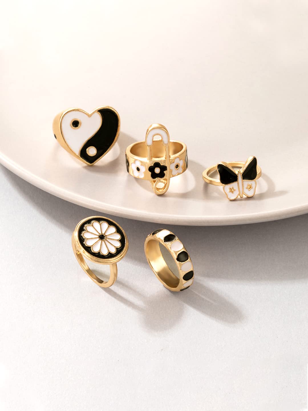 Black Gold Plated Stack Midi Finger Ring