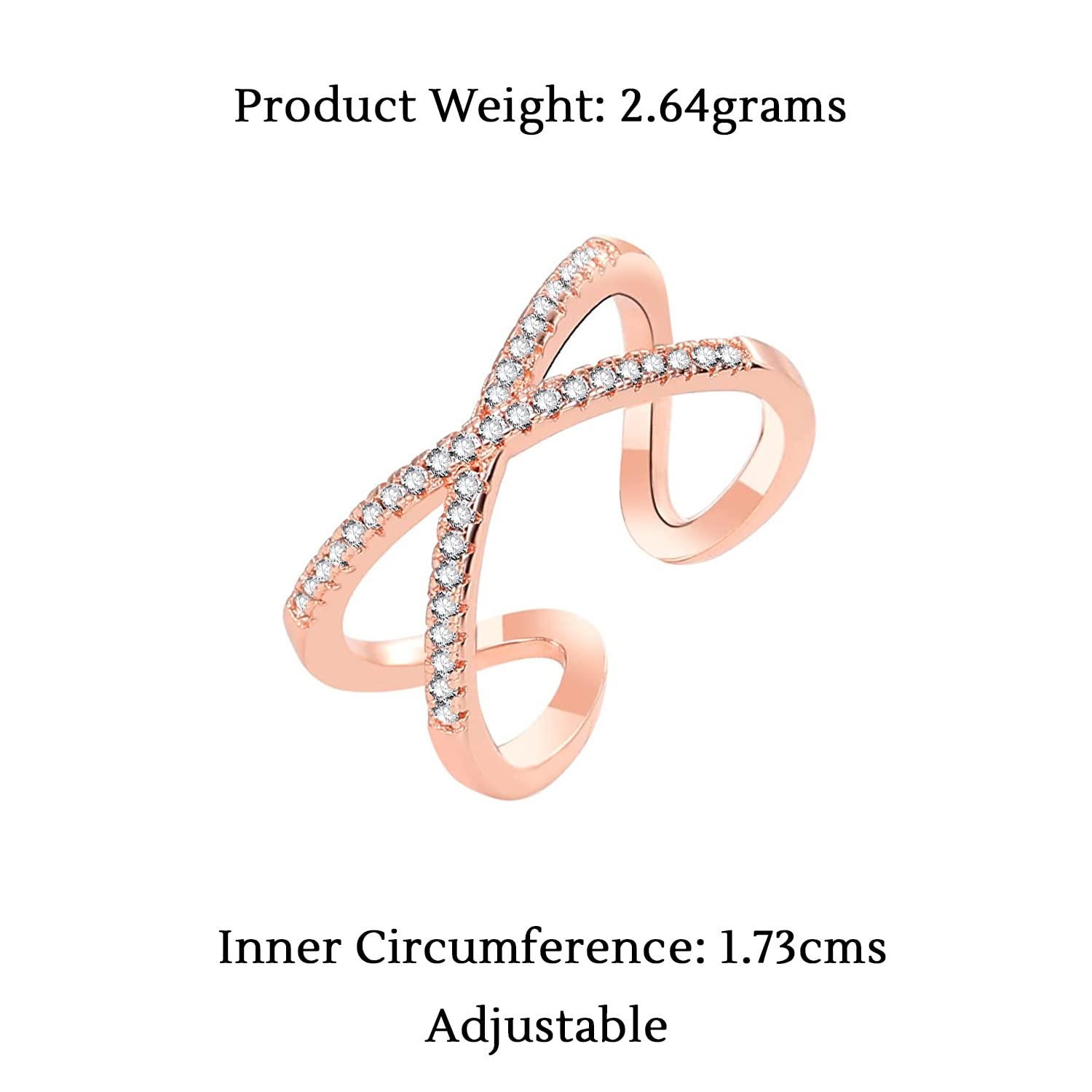 Rose Gold Crystal Studded Adjustable Ring