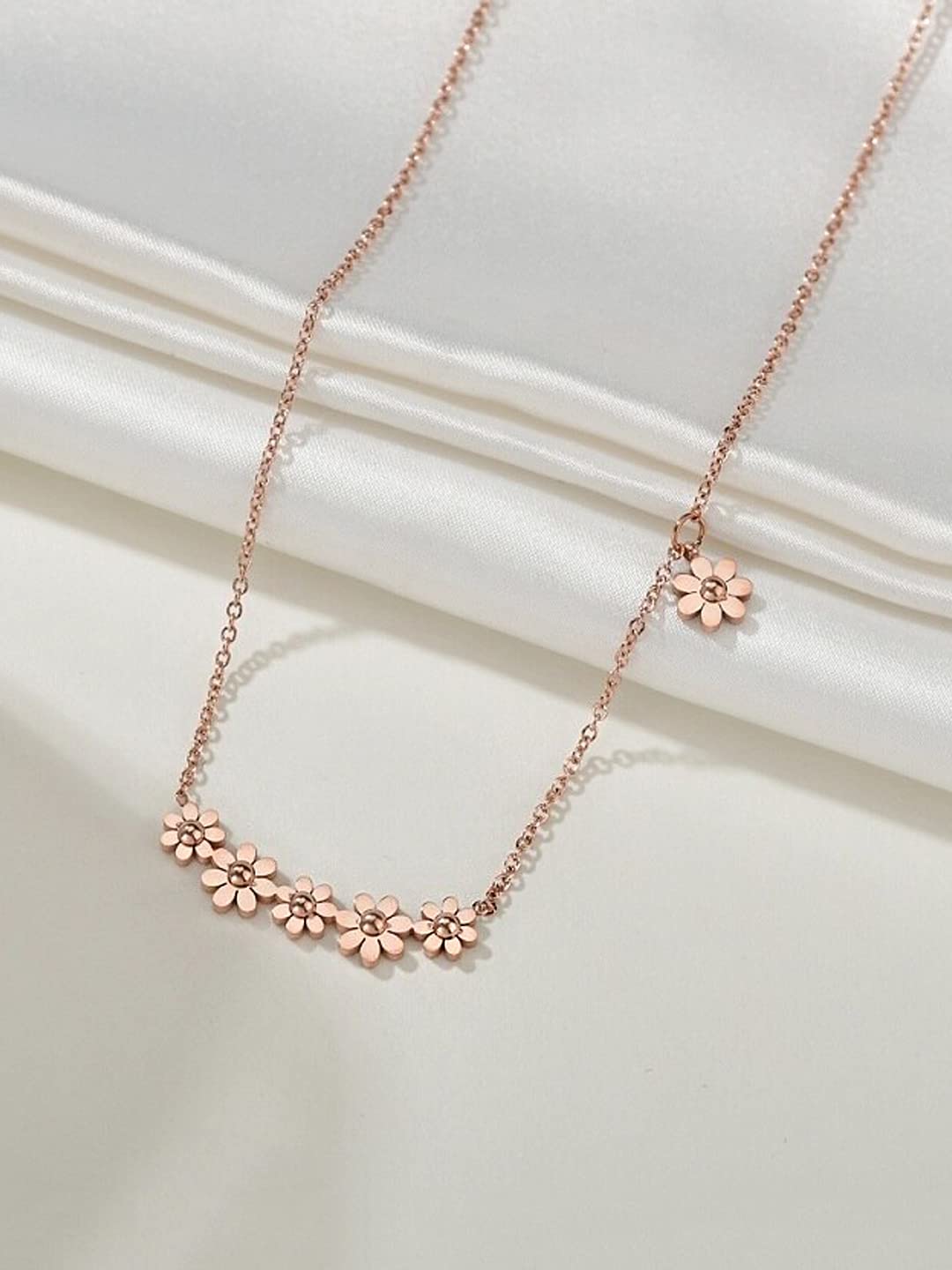 Rose Gold Floral Pendant Necklace