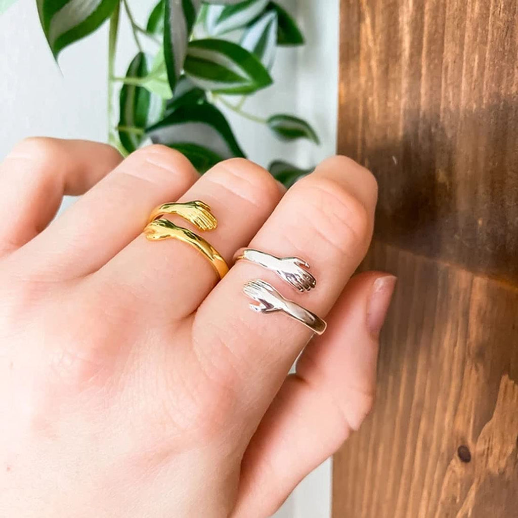 Gold Silver Hug Design Couple Ring