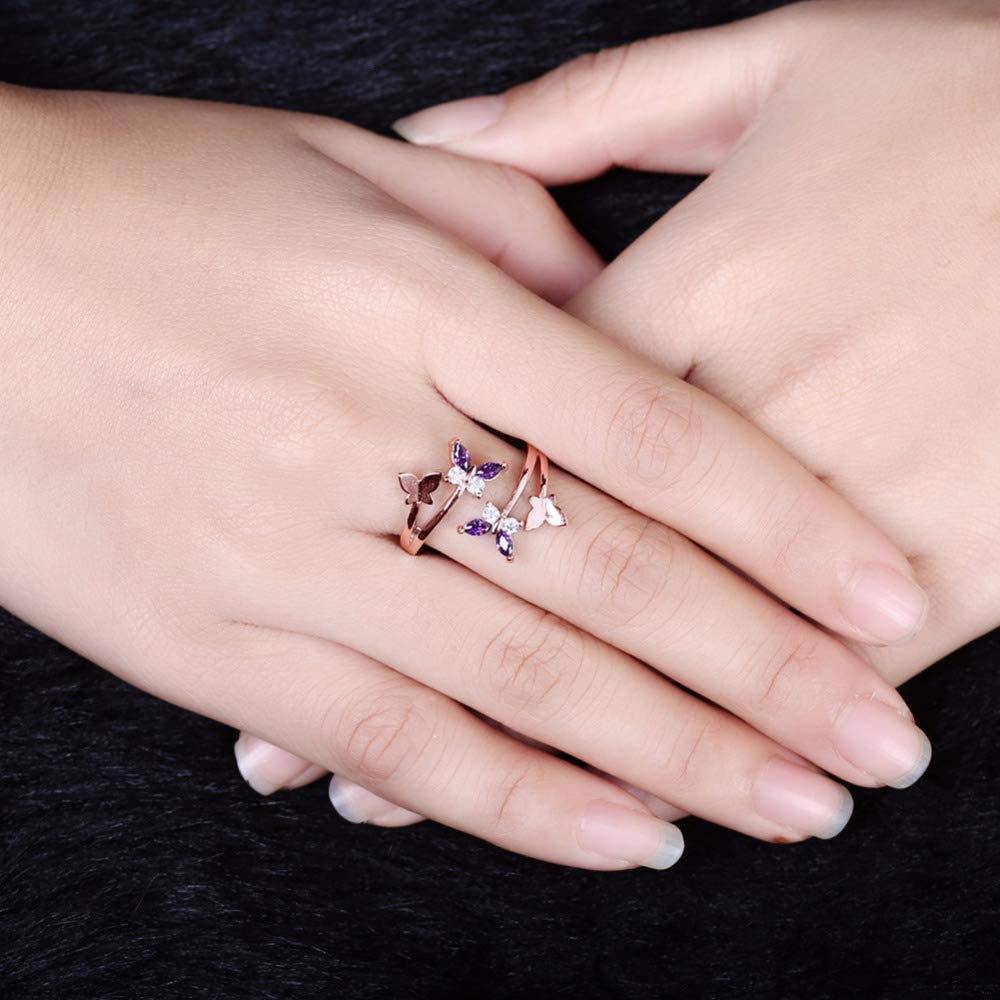 Rose Gold Butterfly Adjustable Crystal Ring