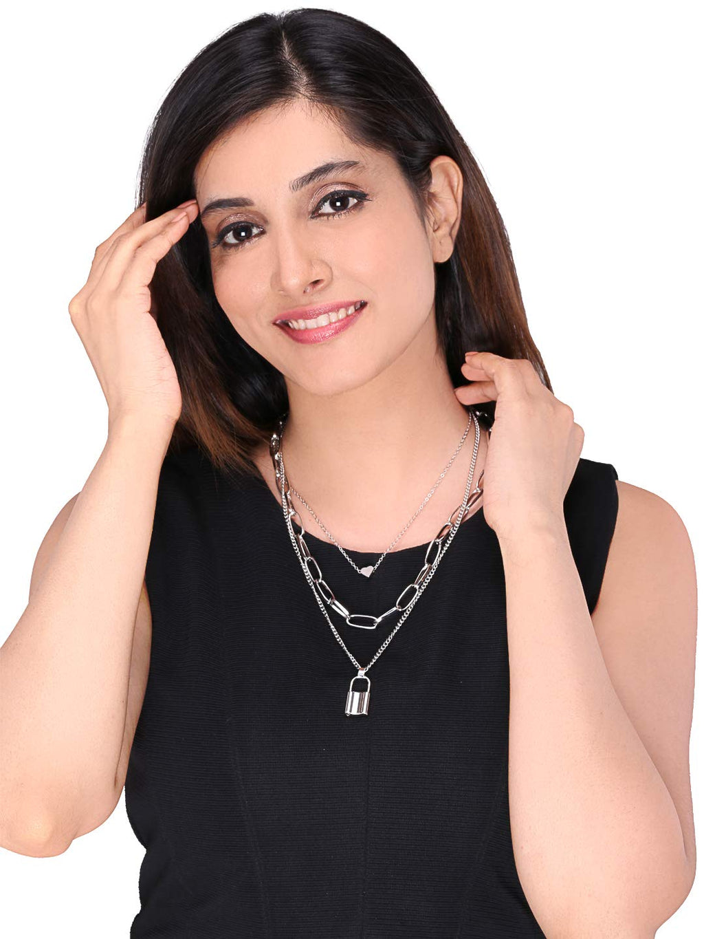 Layered Silver Key Locket Necklace