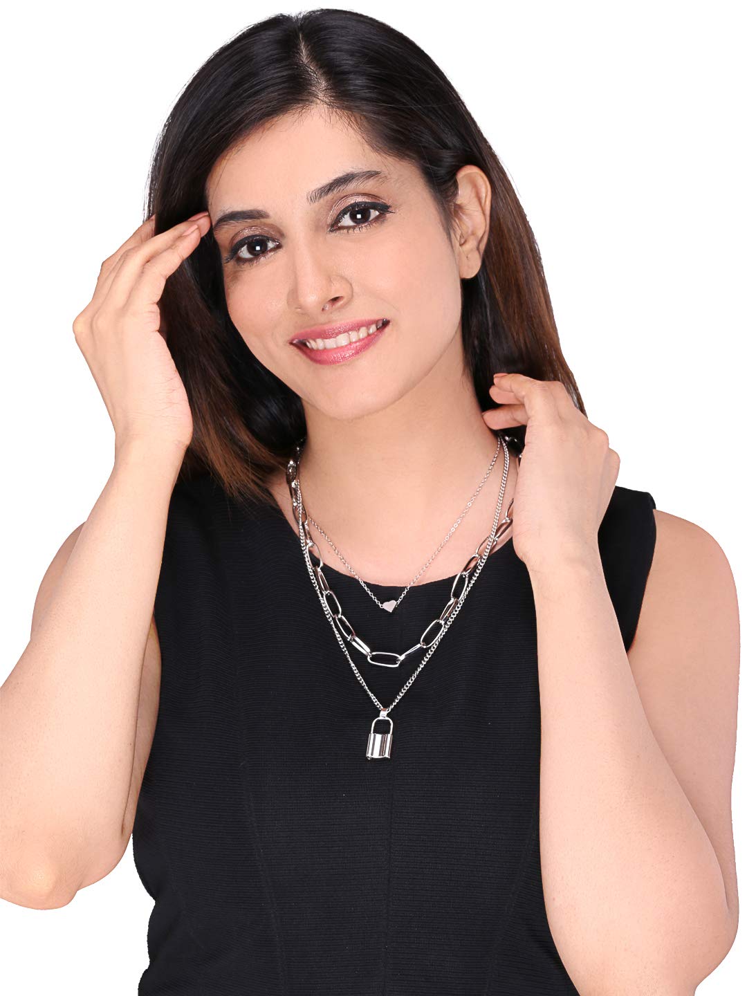 Layered Silver Key Locket Necklace