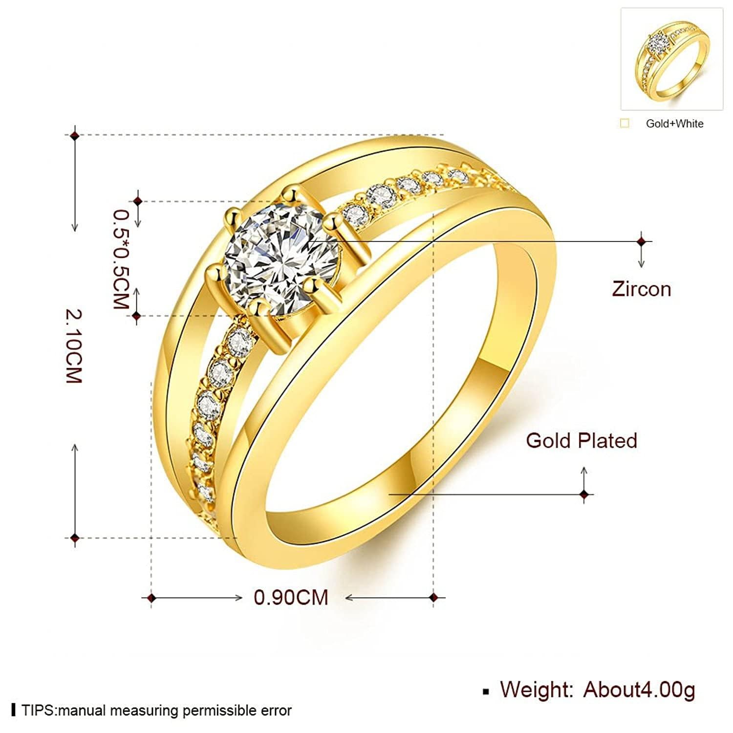 Gold White Crystal Adjustable Finger Ring