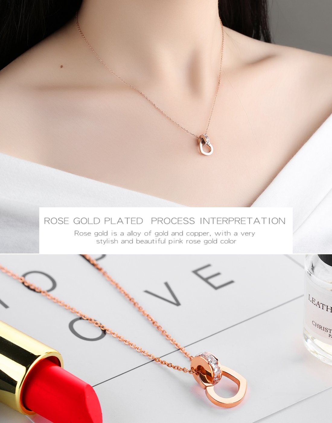 Crystal Love Heart Rose Gold Necklace