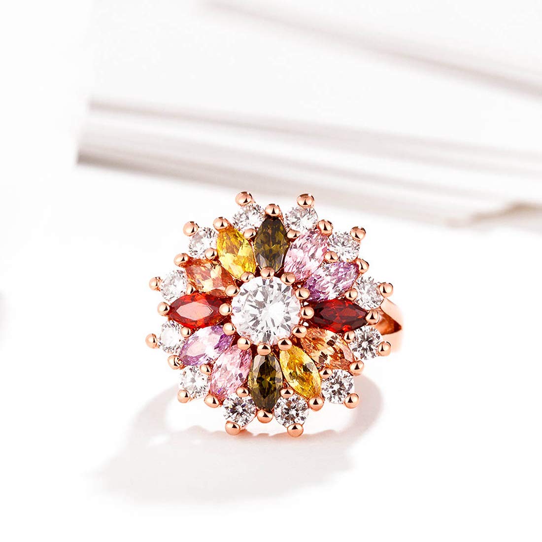 Multicolor Floral Swiss Zircon Rose Gold Ring