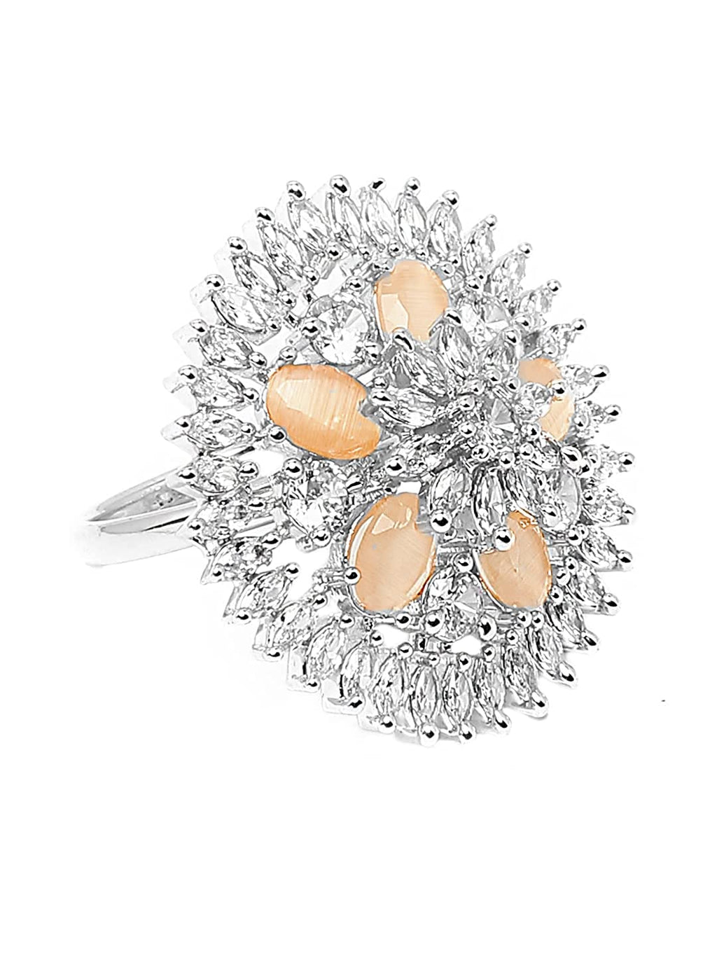 Rhodium Plated Floral AD Crystal Ring