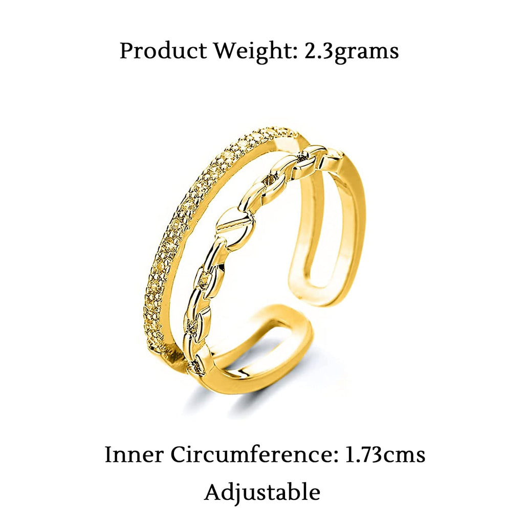 Gold Tone Crystal Multi Layer Adjustable Ring