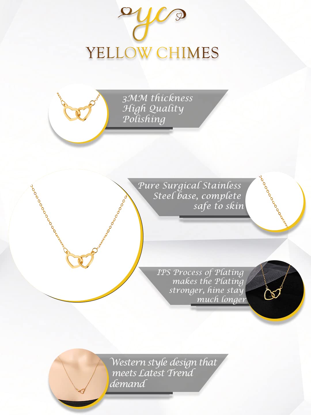 Dual Heart Stainless Gold Pendant Necklace