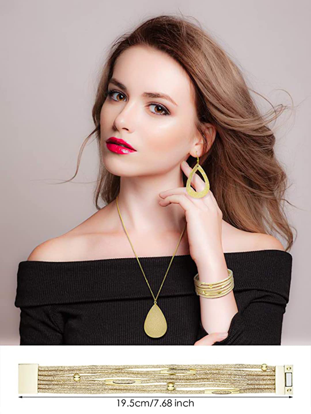 Gold Glitter Long Chain Pendant Necklace