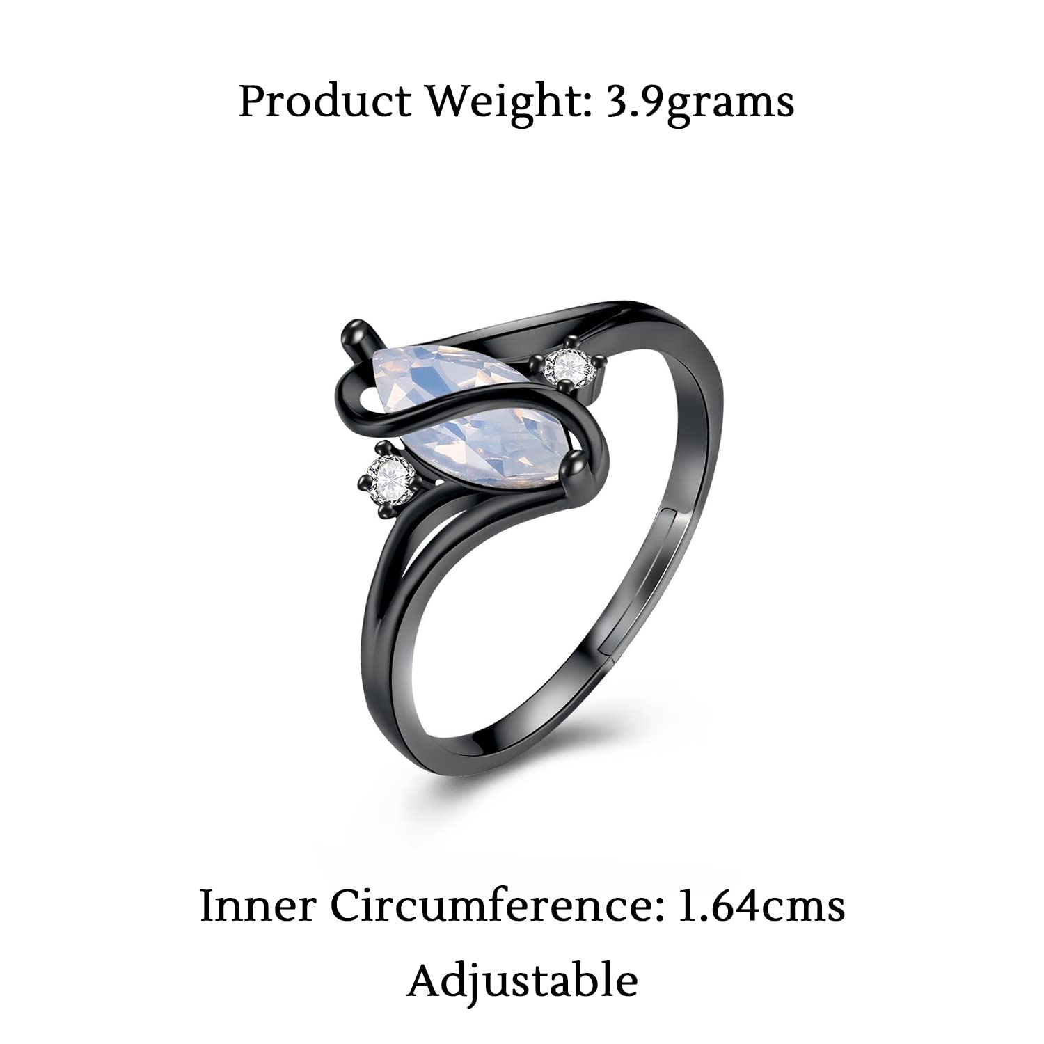Black Adjustable Opal Invisible Setting Ring