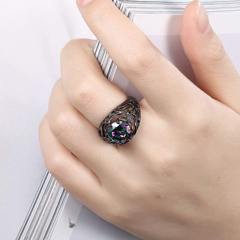 Multicolor Adjustable Black Gun Crystal Ring