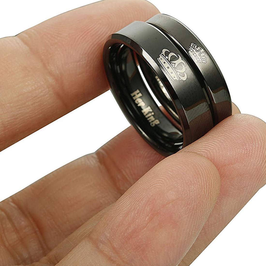 Black Titanium King Queen Couple Ring