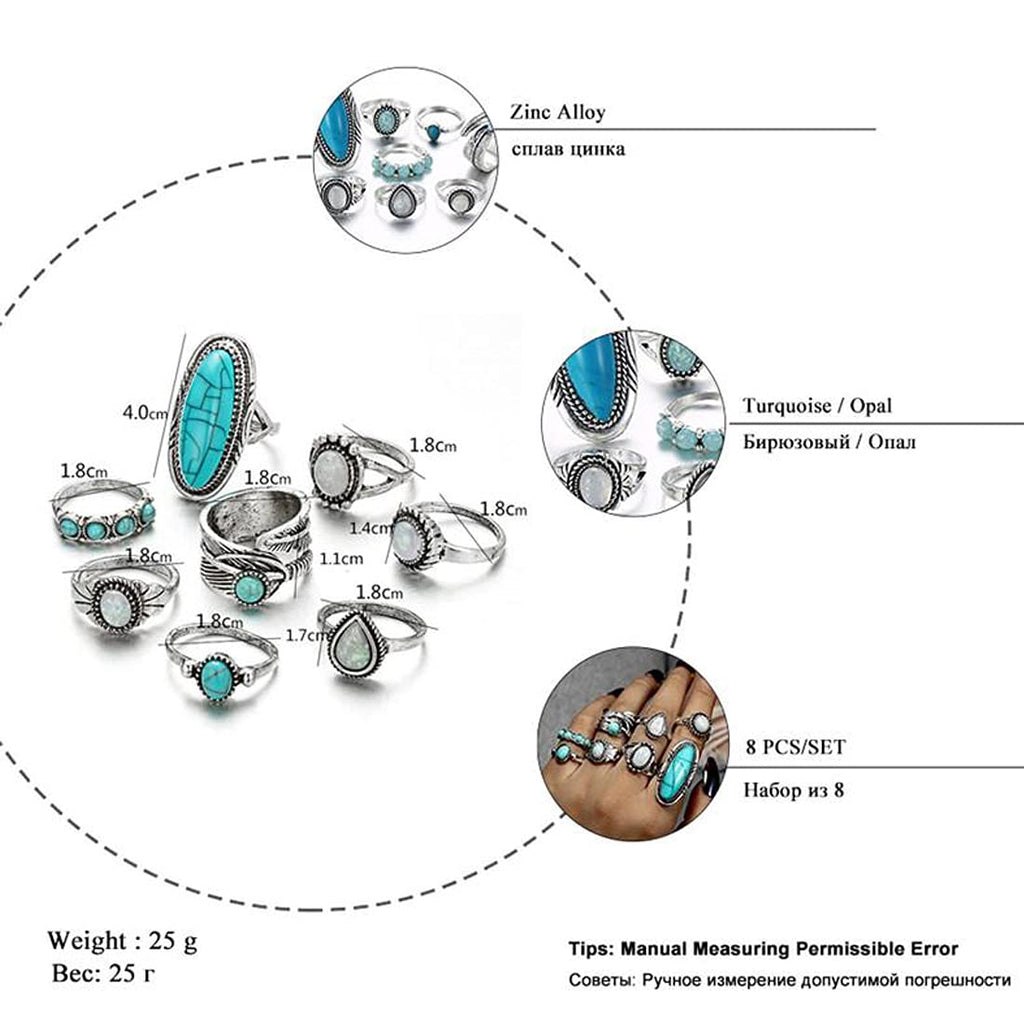 Oxidised Silver Turquoise Eight Piece Midi Ring