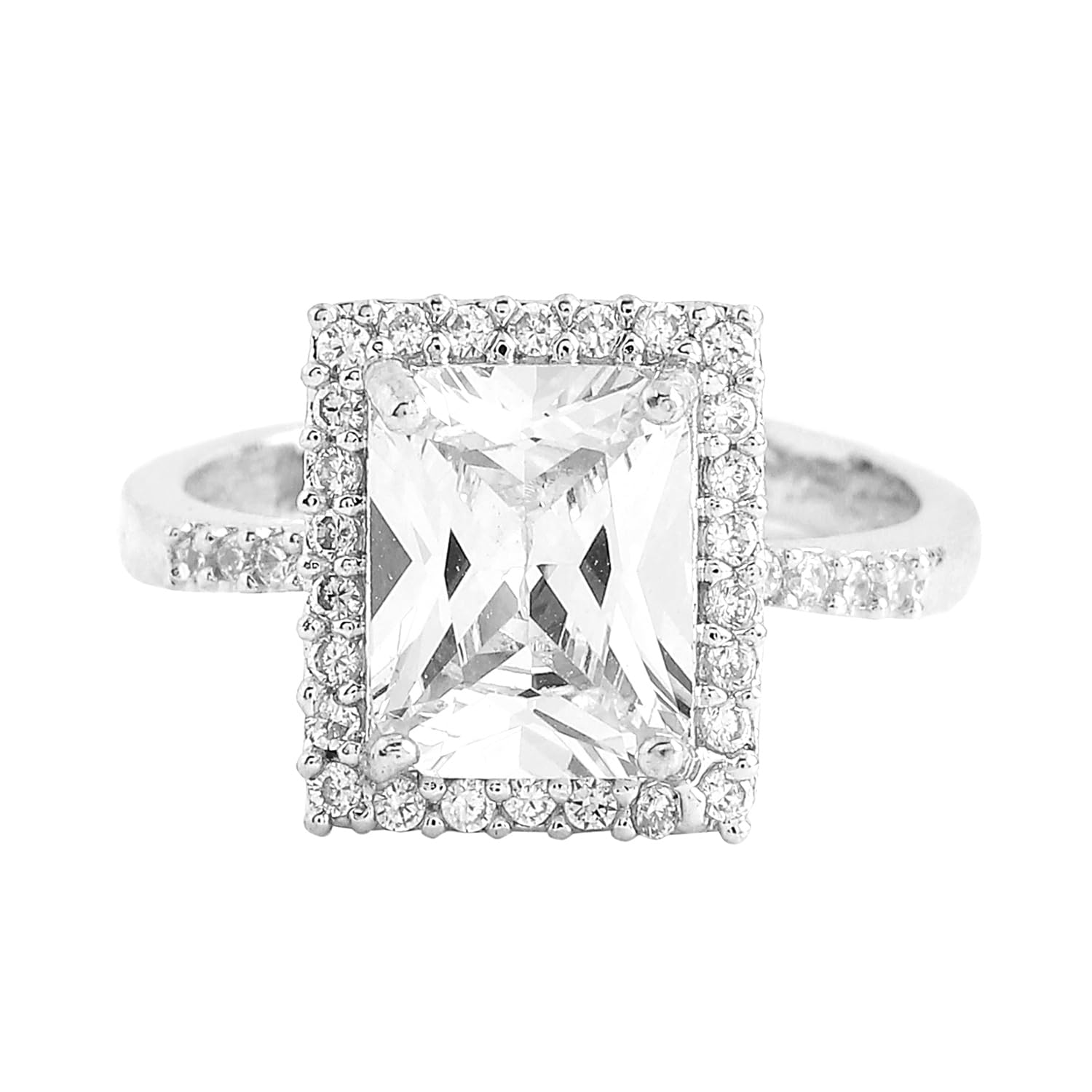 Silver Tone White AD Studded Adjustable Ring