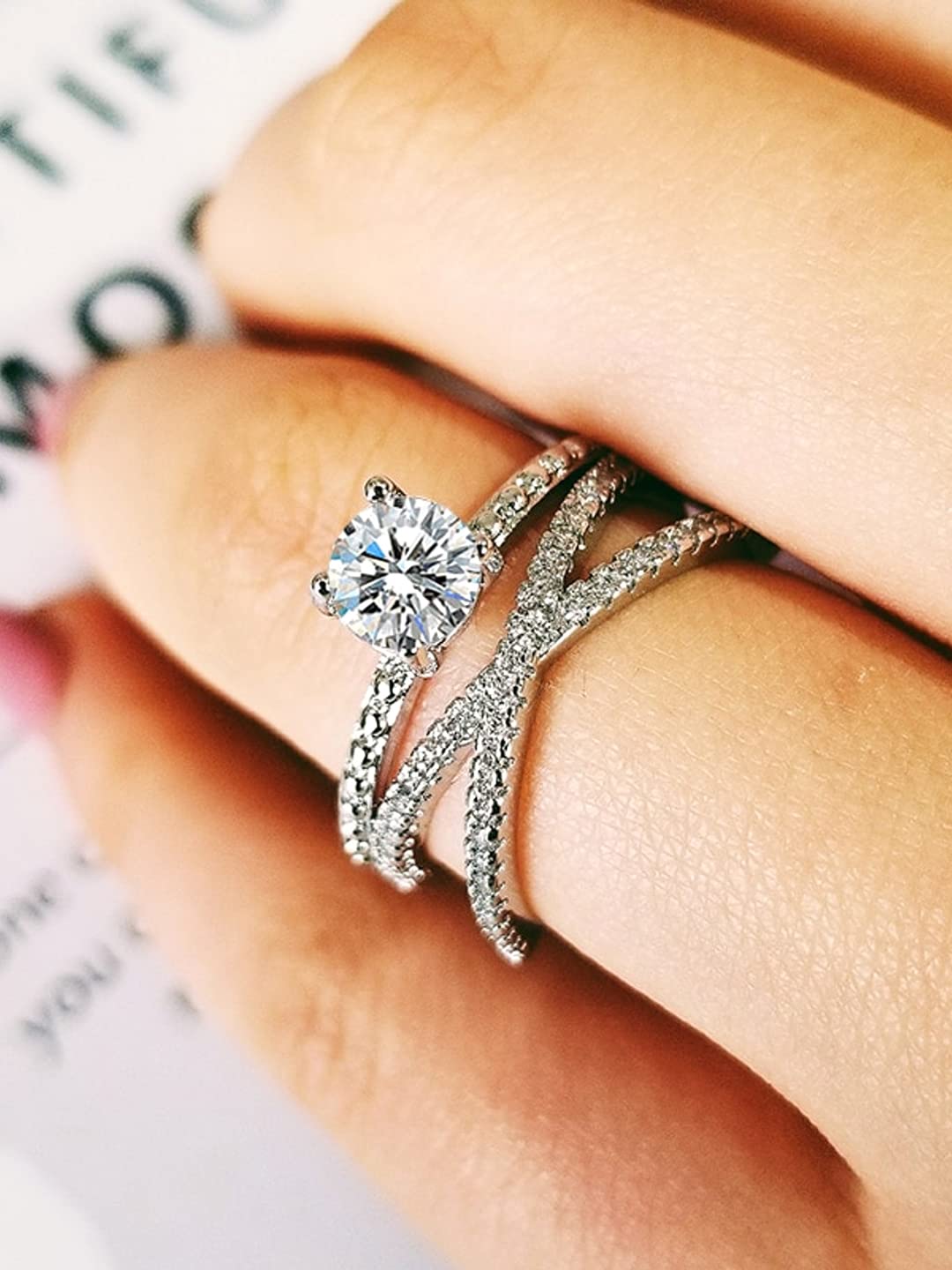 Silver Toned Adjustable Crystal Finger Ring