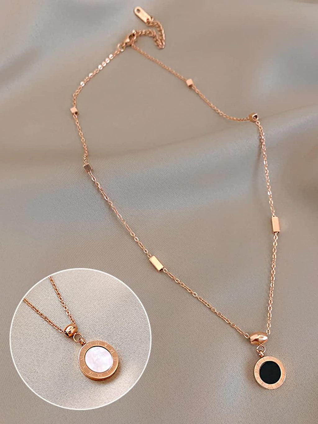 Rose Gold Roman Pendant Chain Necklace