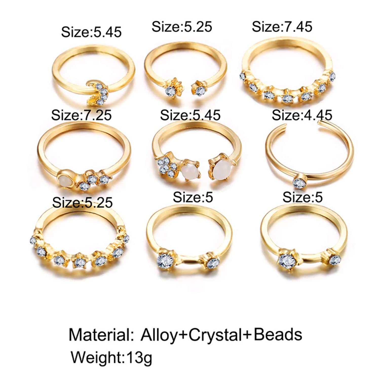 Gold Plated Nine Piece Aesthetic Ring