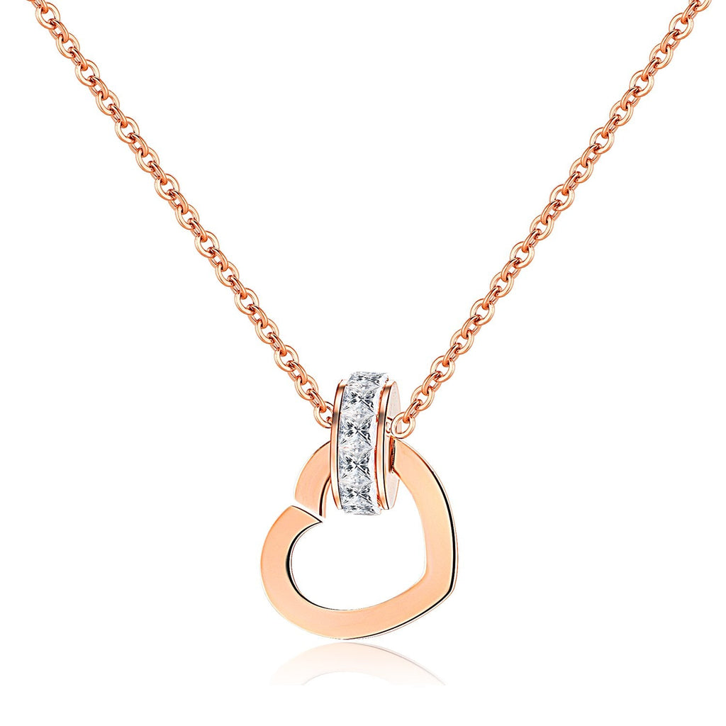 Crystal Love Heart Rose Gold Necklace
