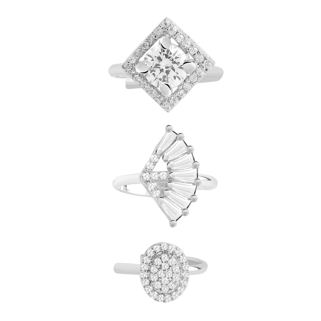 Silver Tone Three Piece AD Adjustable Ring