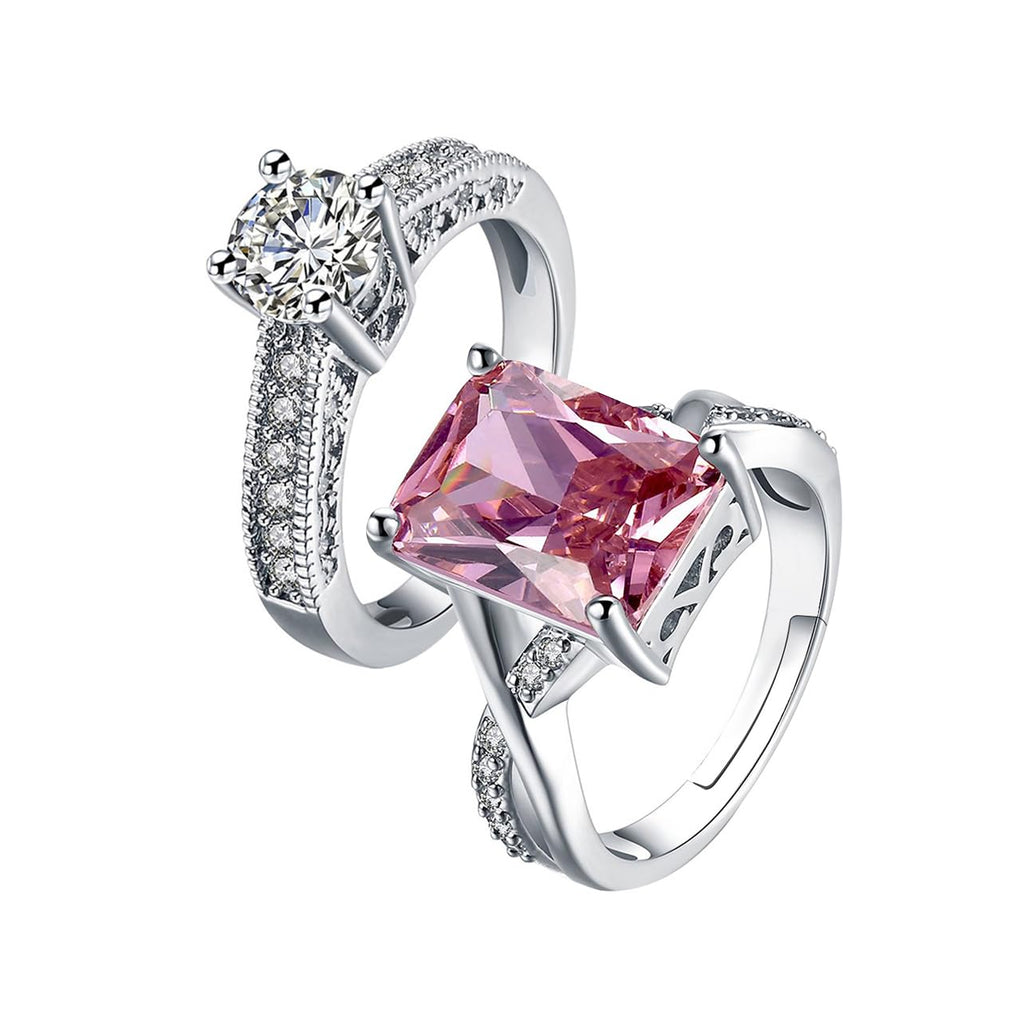Silver Tone Swarovski Crystal Two Piece Ring
