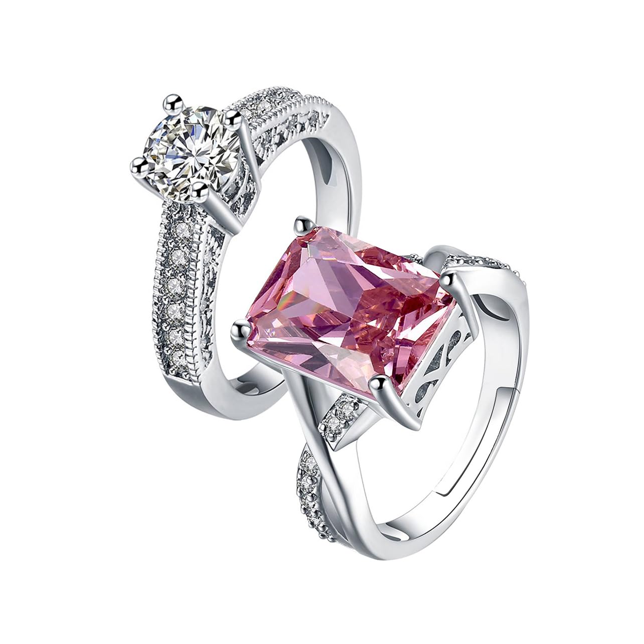Silver Tone Swarovski Crystal Two Piece Ring