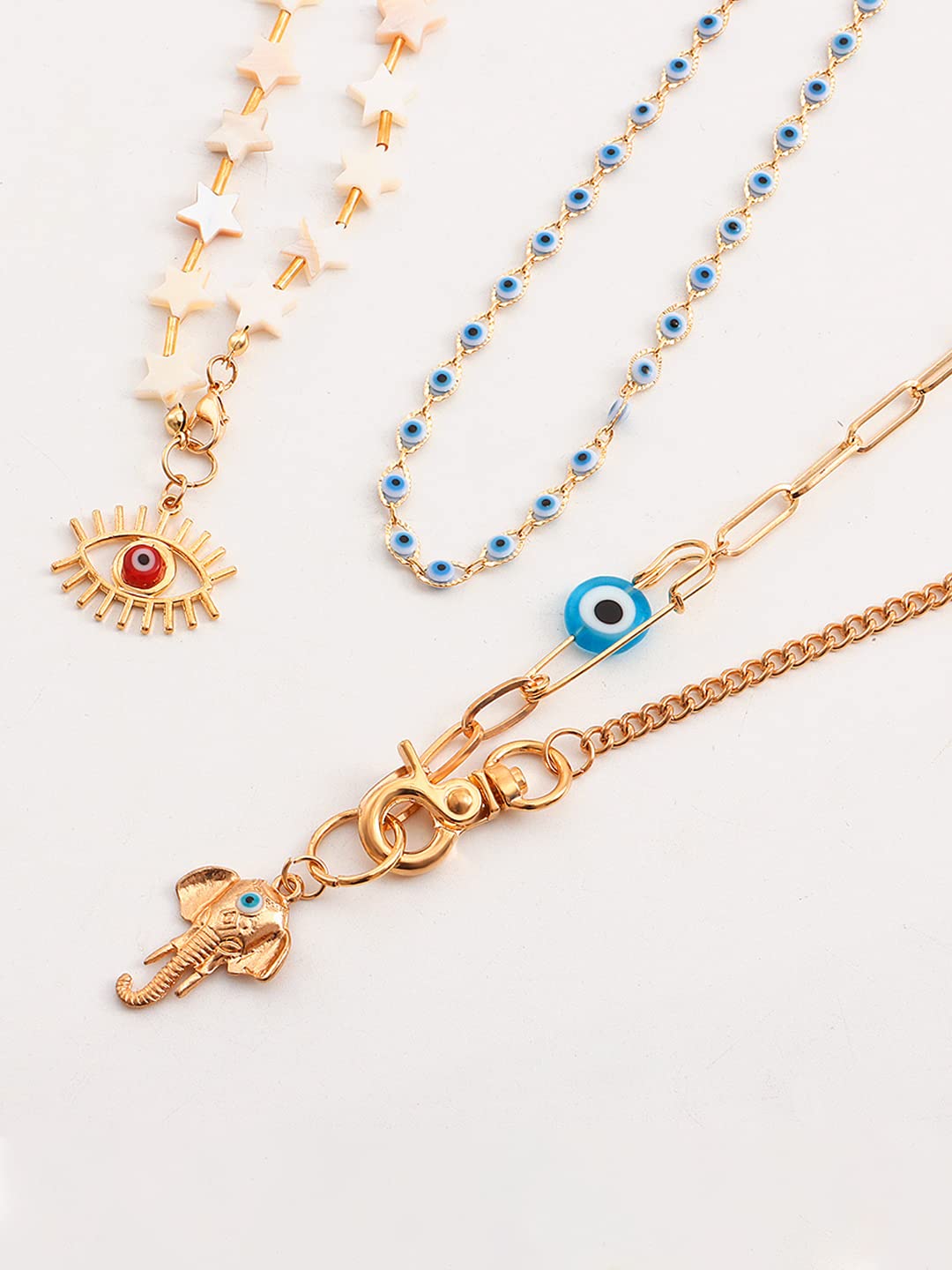 Chunky Gold Evil Eye Elephant Necklace