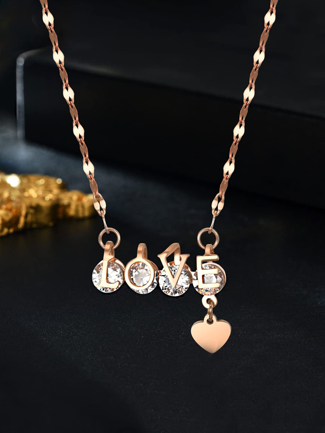 Rose Gold Heart Crystal Necklace