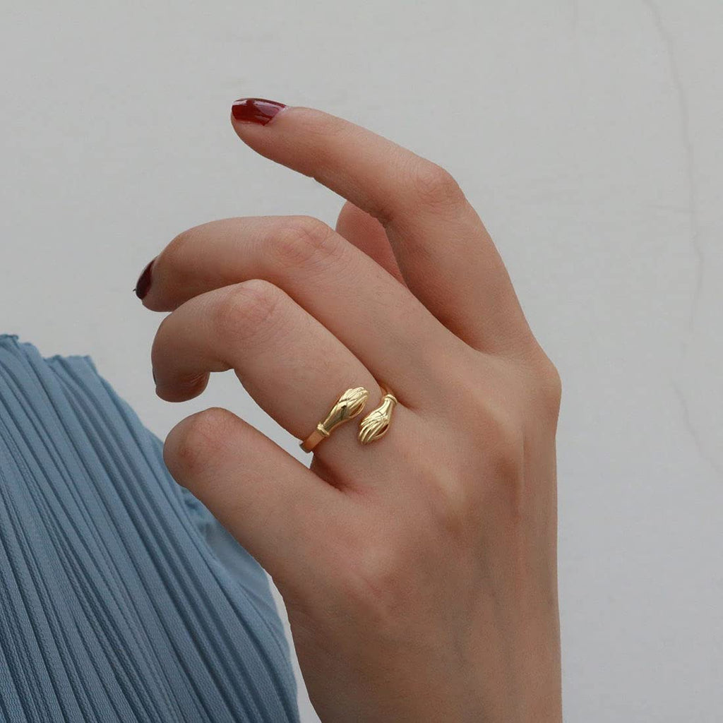 Gold Silver Hug Design Couple Ring