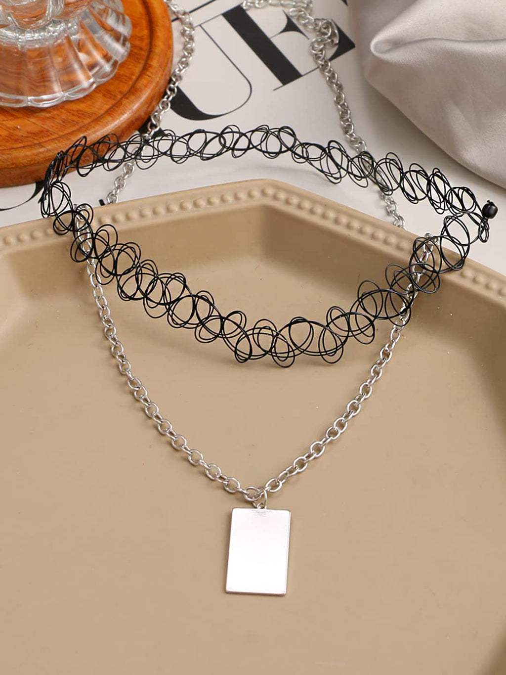 Black Spiral Choker Silver Necklace