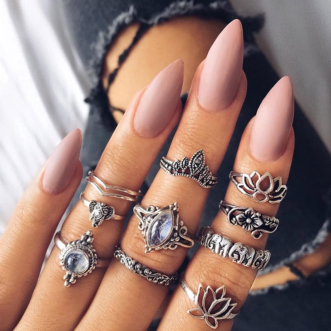 Silver Oxidised Flower Midi Finger Ring