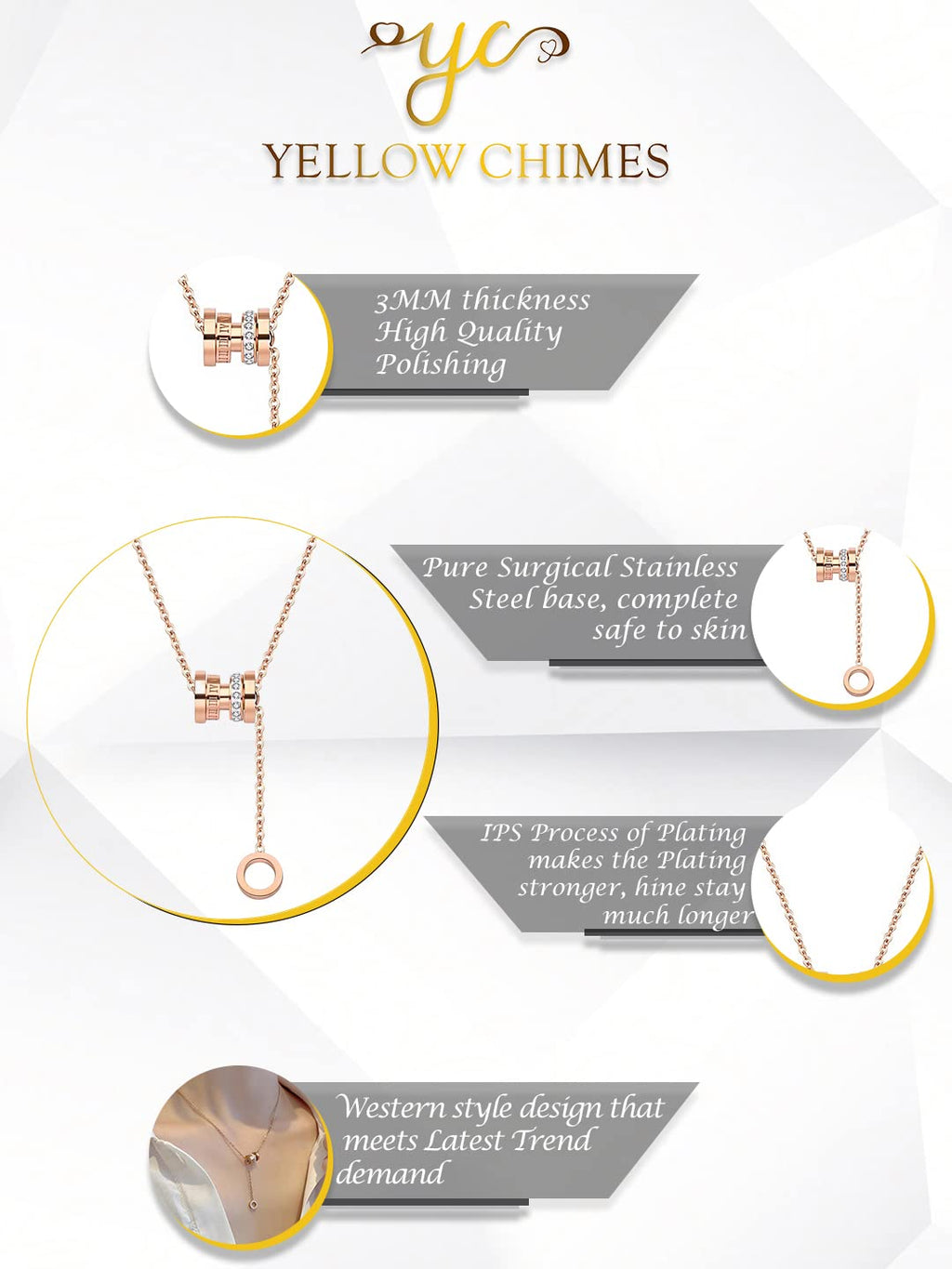 Roman Numbers Rose Gold Pendant Necklace