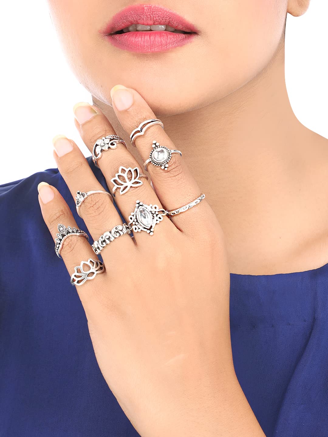 Silver Oxidised Flower Midi Finger Ring
