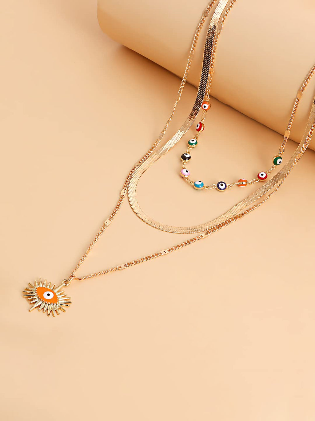 Layered Beaded Gold Chain Necklace