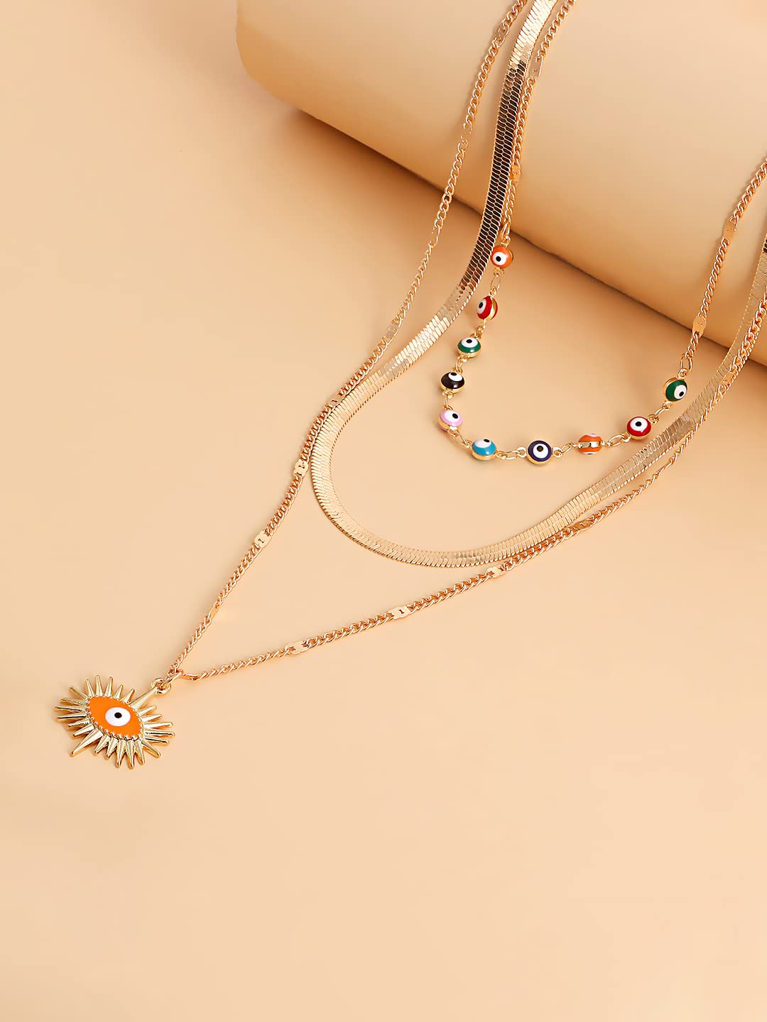 Layered Beaded Gold Chain Necklace