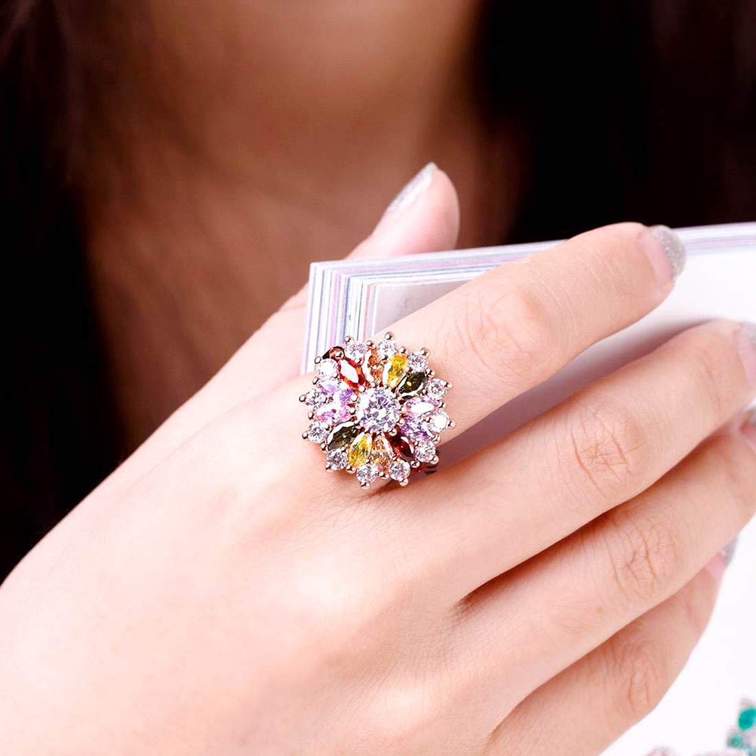 Multicolor Floral Swiss Zircon Rose Gold Ring