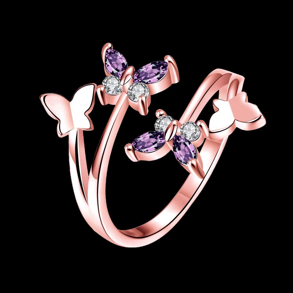 Rose Gold Butterfly Adjustable Crystal Ring