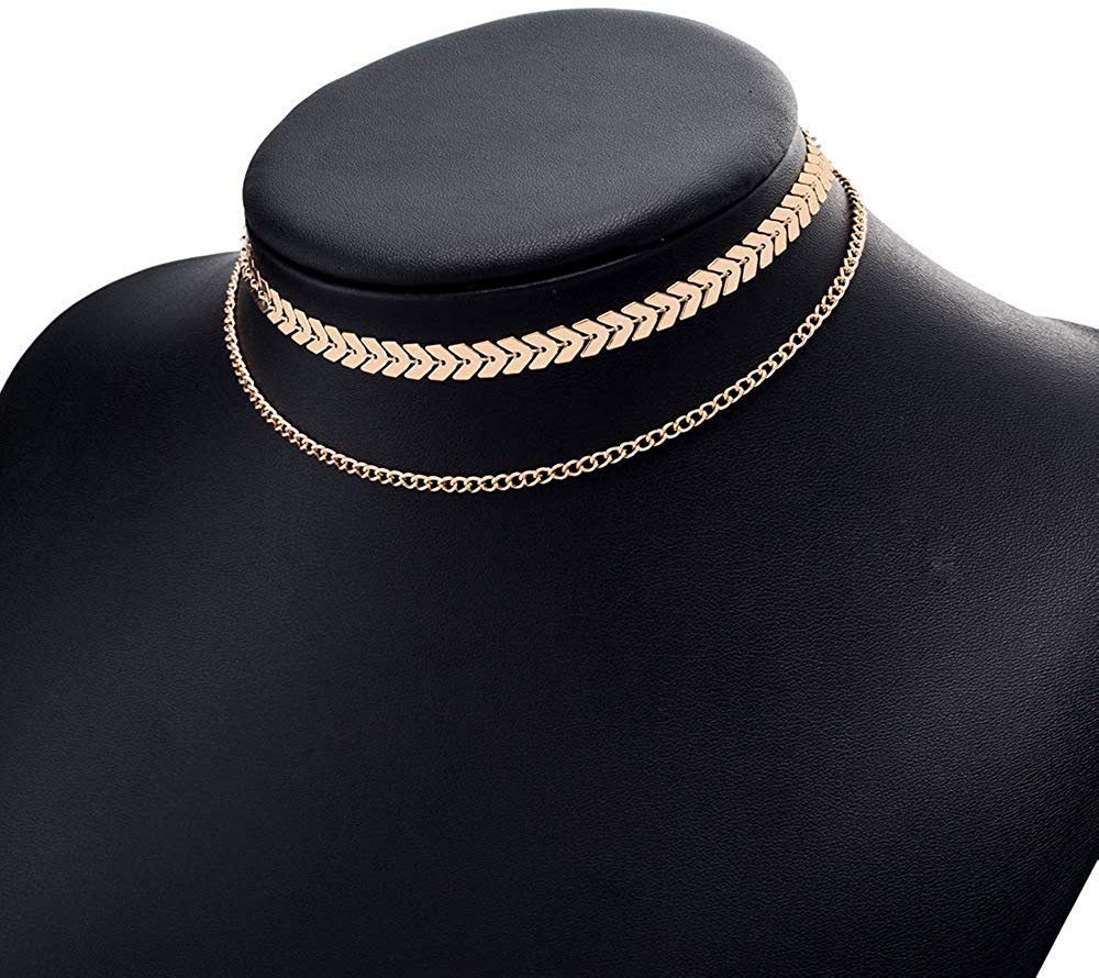 Gold Sequins Fishbone Choker Necklace