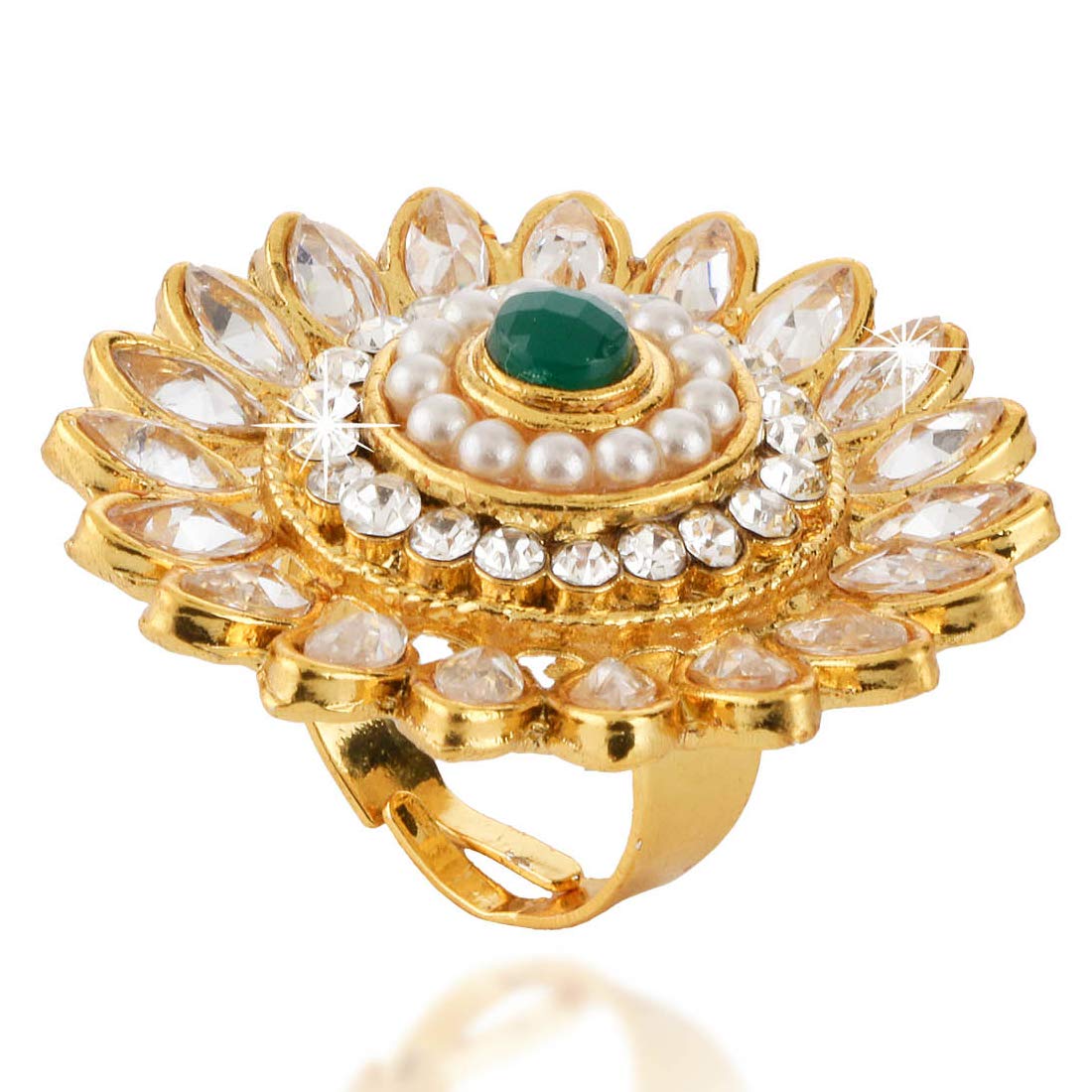 Gold Plated Floral Cocktail Adjustable Ring