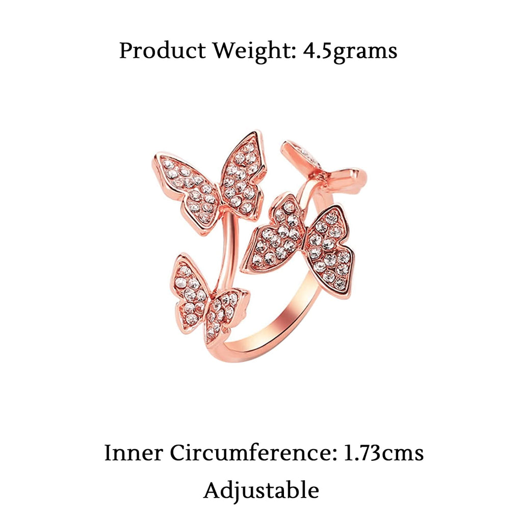 Silver Butterfly Adjustable Crystal Ring