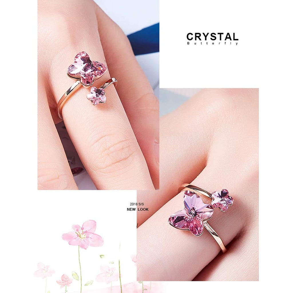 Rose Gold Butterfly Floral Adjustable Ring